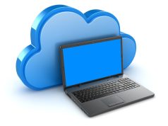 Simple Guide to Understanding Cloud Storage and How It Works Laptop with a large cloud icon in the background, representing a simple guide to understanding cloud storage and how it works