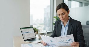 How to Write an Executive Summary for a Business Plan (With Examples) Business professional reviewing a business plan with financial charts and graphs on an office desk.