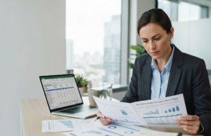 How to Write an Executive Summary for a Business Plan (With Examples) Business professional reviewing a business plan with financial charts and graphs on an office desk.